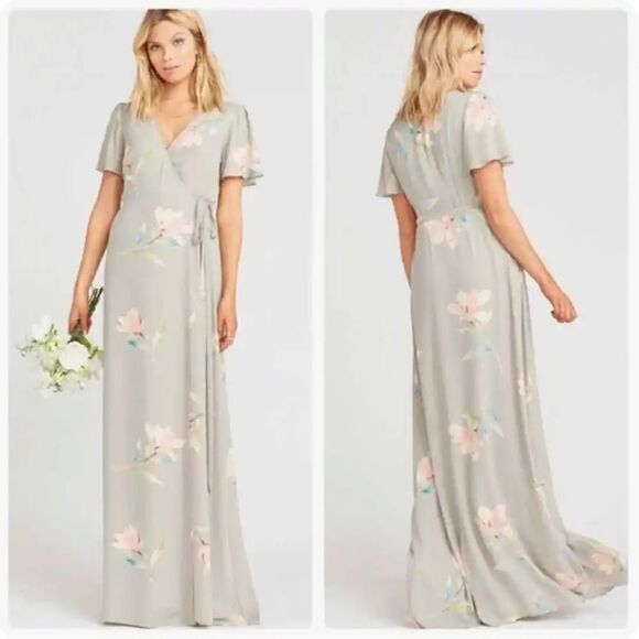 Show Me Your MuMu Noelle Flutter Wrap Dress in Lily Showers - Picture 1 of 6